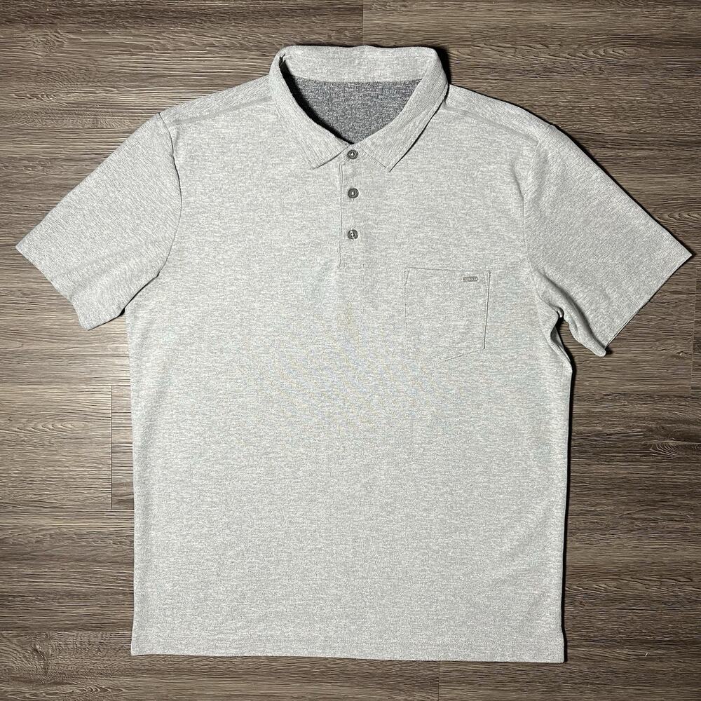 Vuori Ace Polo Shirt Men's Large Grey Stretch Performance Golf Gym Pocket EUC